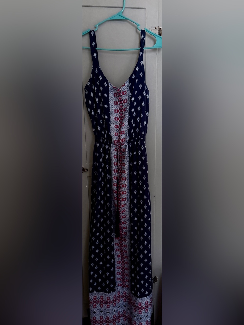 Pink Rose Navy and Red Printed Maxi Dress